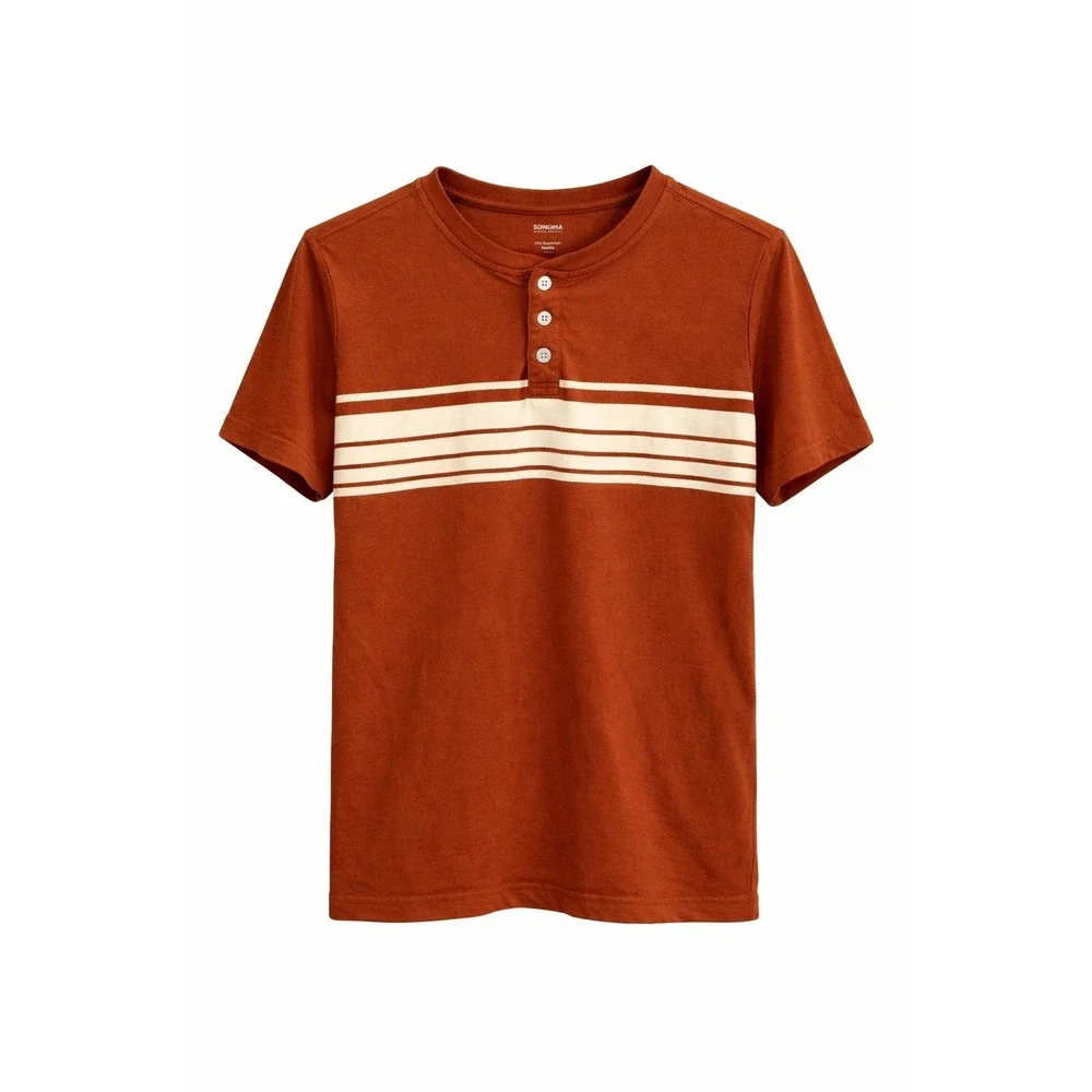 Sonoma‎ Goods For Life Boys XL Supersoft Henley Rust Orange Striped Shirt
